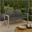 Benjara Bops Outdoor Loveseat- Rustic Acacia Wood Frame- 52 Inch- Gray Wicker