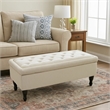 Benjara Kiyo Ottoman- Linen Ivory Faux Suede- 41 Inch- Tufted Storage Lid