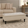 Benjara Kiyo Ottoman- Linen Ivory Faux Suede- 41 Inch- Tufted Storage Lid