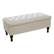 Benjara Kiyo Ottoman- Linen Ivory Faux Suede- 41 Inch- Tufted Storage Lid