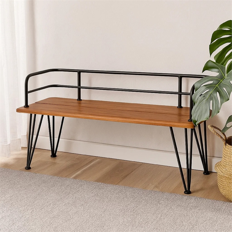 Benjara Zoe Outdoor Bench- Industrial Metal Frame- 48
