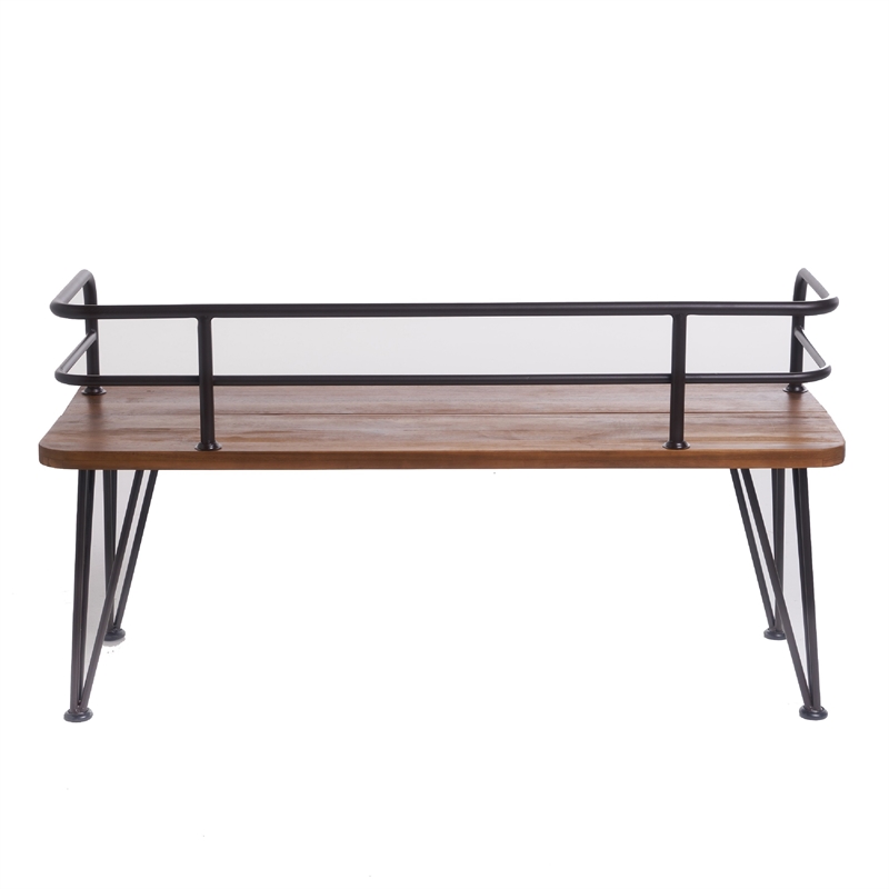 Benjara Zoe Outdoor Bench- Industrial Metal Frame- 48