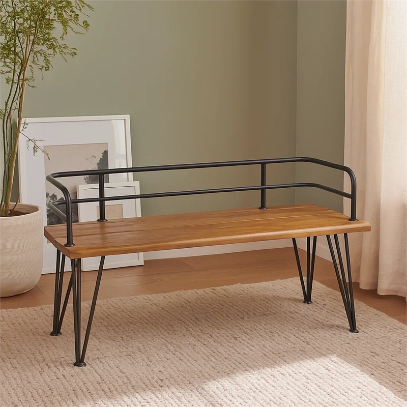 Benjara Zoe Outdoor Bench- Industrial Metal Frame- 48