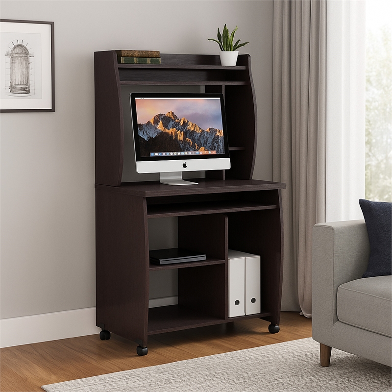 Benjara Niro Utility Desk Cart with Hutch- 7 Shelves- 53
