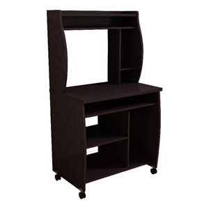 Benjara Niro Utility Desk Cart with Hutch- 7 Shelves- 53&quot Red Cocoa Brown