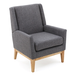 Benjara Weli Accent Sofa Chair- Gray Fabric Padded Seat- Light Brown Legs