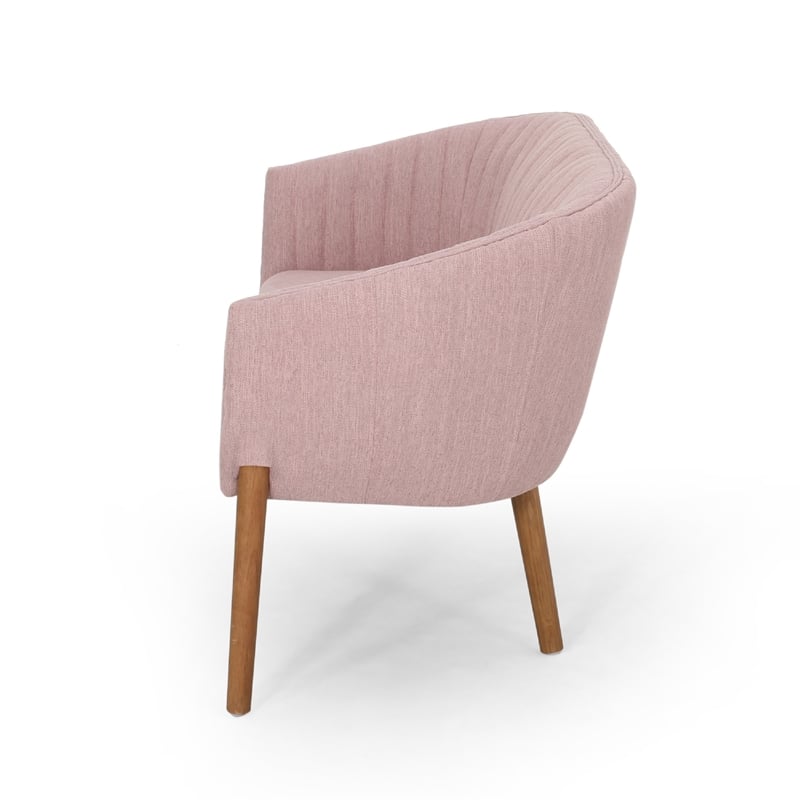 Benjara Fery Loveseat- Blush Pink Fabric Channel Stitched Back- Brown 55 Inch