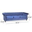Benjara Nisy 3 Seater Sofa- Chesterfield Dark Blue Velvet Tufted Back- 85 Inch