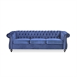 Benjara Nisy 3 Seater Sofa- Chesterfield Dark Blue Velvet Tufted Back- 85 Inch