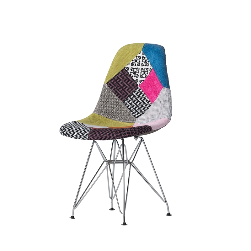Benjara Accent Chair Set of 2- Multicolor Pink Patchwork w Eiffel Metal Base