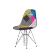 Benjara Accent Chair Set of 2- Multicolor Pink Patchwork w Eiffel Metal Base