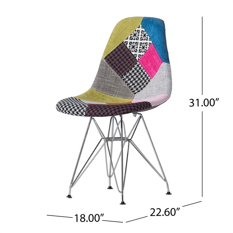 Benjara Accent Chair Set of 2- Multicolor Pink Patchwork w Eiffel Metal Base