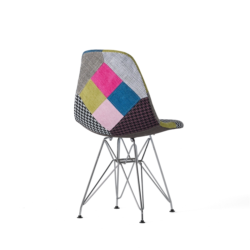 Benjara Accent Chair Set of 2- Multicolor Pink Patchwork w Eiffel Metal Base