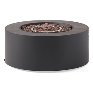 Benjara Outdoor Fire Pit- 40-000 BTUs Cutout Handles- Round Dark Gray Iron