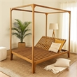 Benjara Yavi Outdoor Daybed Chaise- Adjustable Back- Brown Acacia Wood 79 Inch