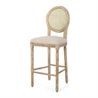 Benjara Barstool Chair Set of 2- Beige Cushion and Natural Brown Rattan Back