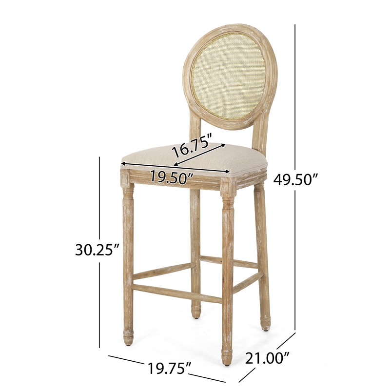 Benjara Barstool Chair Set of 2- Beige Cushion and Natural Brown Rattan Back