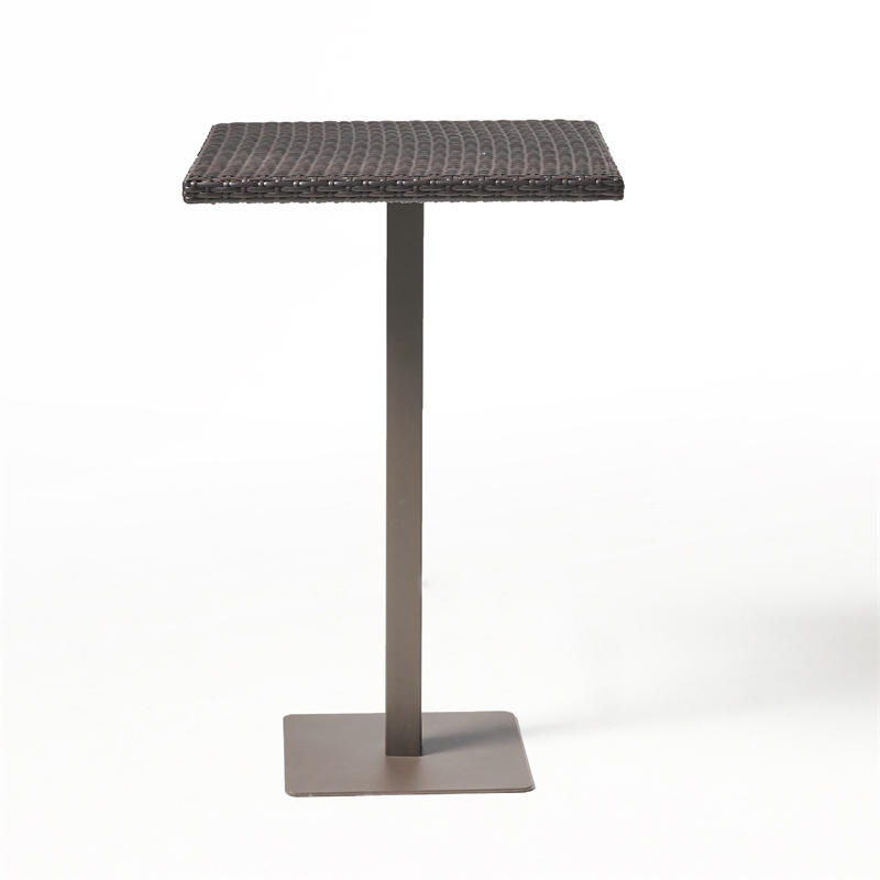 Benjara Outdoor Square Bar Table- Brown Multi Rattan- Metal Frame