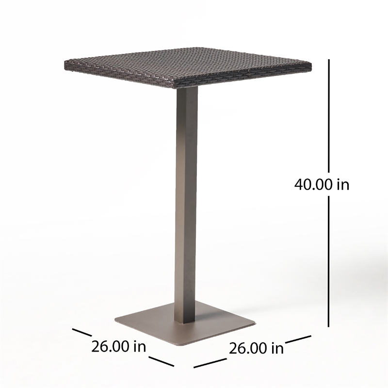 Benjara Outdoor Square Bar Table- Brown Multi Rattan- Metal Frame