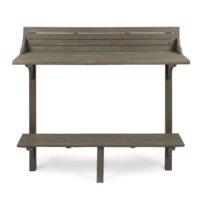 Benjara Outdoor Balcony Bar Table- Slim Design Gray Wood Frame- 50 Inch