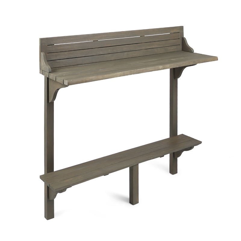 Benjara Outdoor Balcony Bar Table- Slim Design Gray Wood Frame- 50 Inch