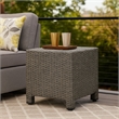 Benjara Perie Outdoor Accent Table- Gray Faux Rattan- Iron Frame- 18 Inch
