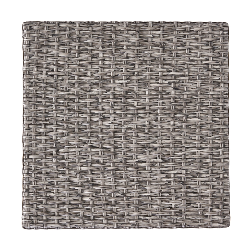 Benjara Perie Outdoor Accent Table- Gray Faux Rattan- Iron Frame- 18 Inch