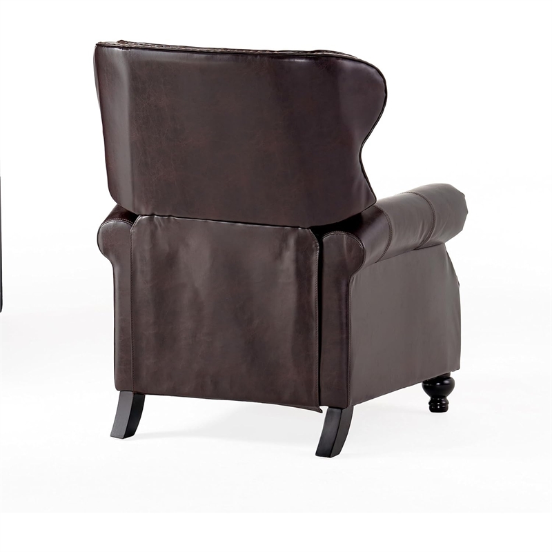 Benjara Kir Manual Recliner Chair- Rich Tufted Back Dark Brown Faux Leather