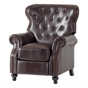 Benjara Kir Manual Recliner Chair- Rich Tufted Back Dark Brown Faux Leather