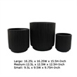 Benjara Elly Round Planter Set of 3- Ribbed Texture Black Resin- 16-12-9 Inch