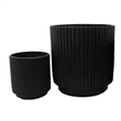Benjara Elly Round Planter Set of 3- Ribbed Texture Black Resin- 16-12-9 Inch