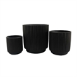 Benjara Elly Round Planter Set of 3- Ribbed Texture Black Resin- 16-12-9 Inch