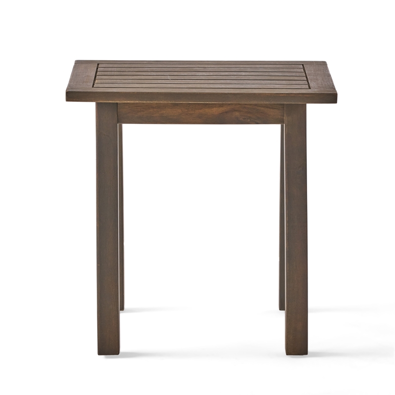 Benjara Bang Outdoor Accent Table- 19 Inch- Gray Acacia Wood Slatted Top
