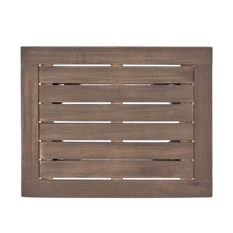 Benjara Bang Outdoor Accent Table- 19 Inch- Gray Acacia Wood Slatted Top