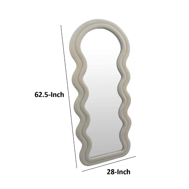 Benjara Izy Floor Mirror- 63 Inch- Light Beige Wavy Abstract Frame- Wood