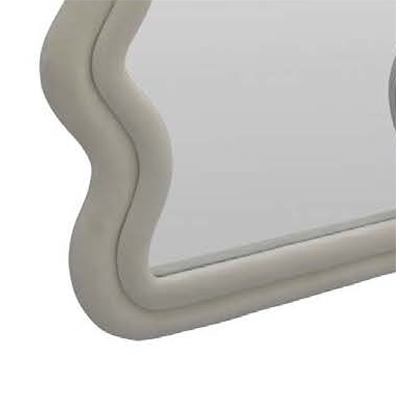 Benjara Izy Floor Mirror- 63 Inch- Light Beige Wavy Abstract Frame- Wood