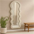 Benjara Izy Floor Mirror- 63 Inch- Light Beige Wavy Abstract Frame- Wood