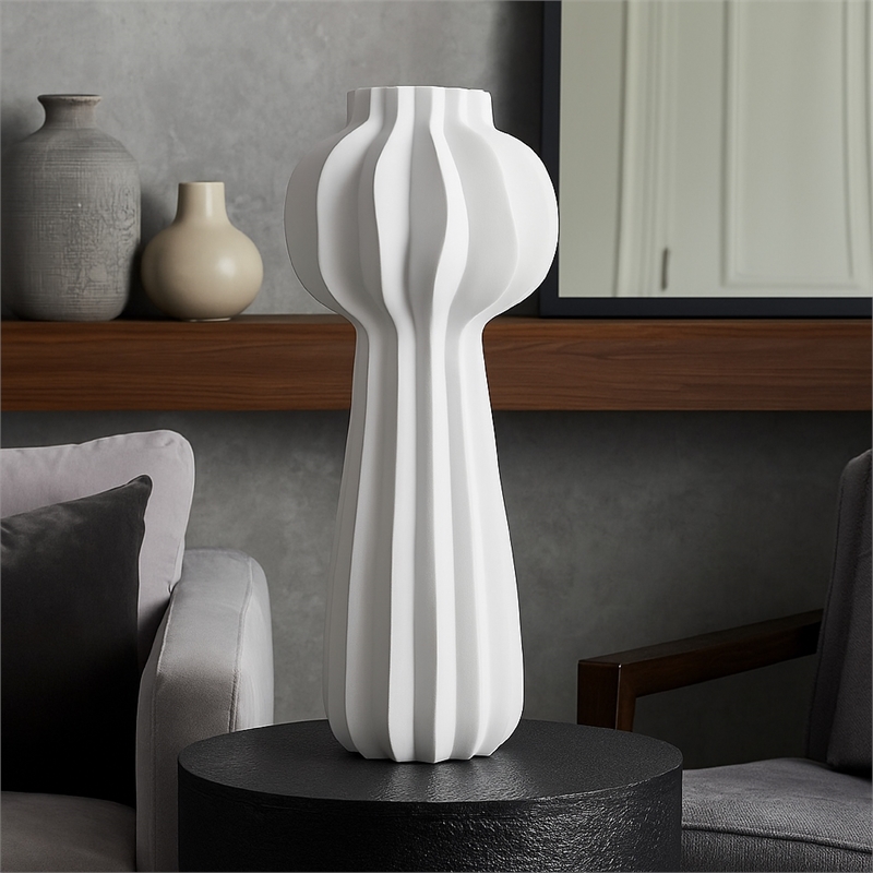 Benjara Samo Decorative Vase- Textured Body w Bulb Top- 37