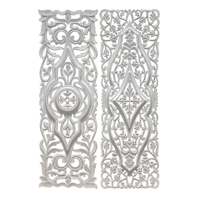 Benjara 16x48 Ozy Carved Wall Art Panel - Distressed White Wood (Set of 2)