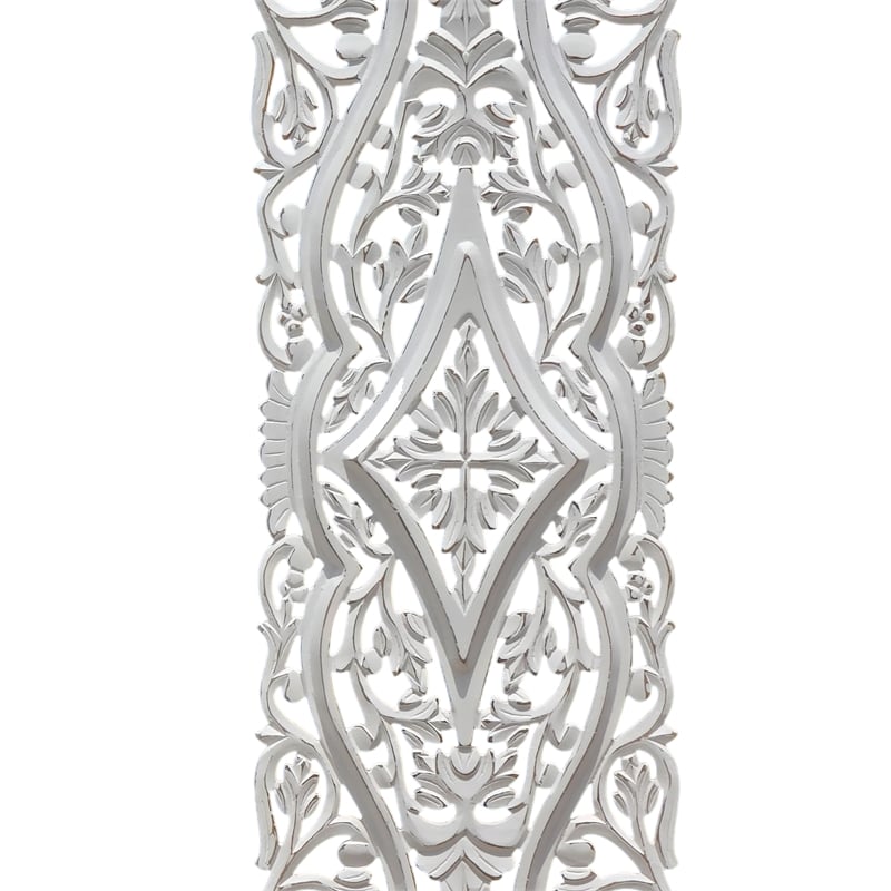Benjara 16x48 Ozy Carved Wall Art Panel - Distressed White Wood (Set of 2)