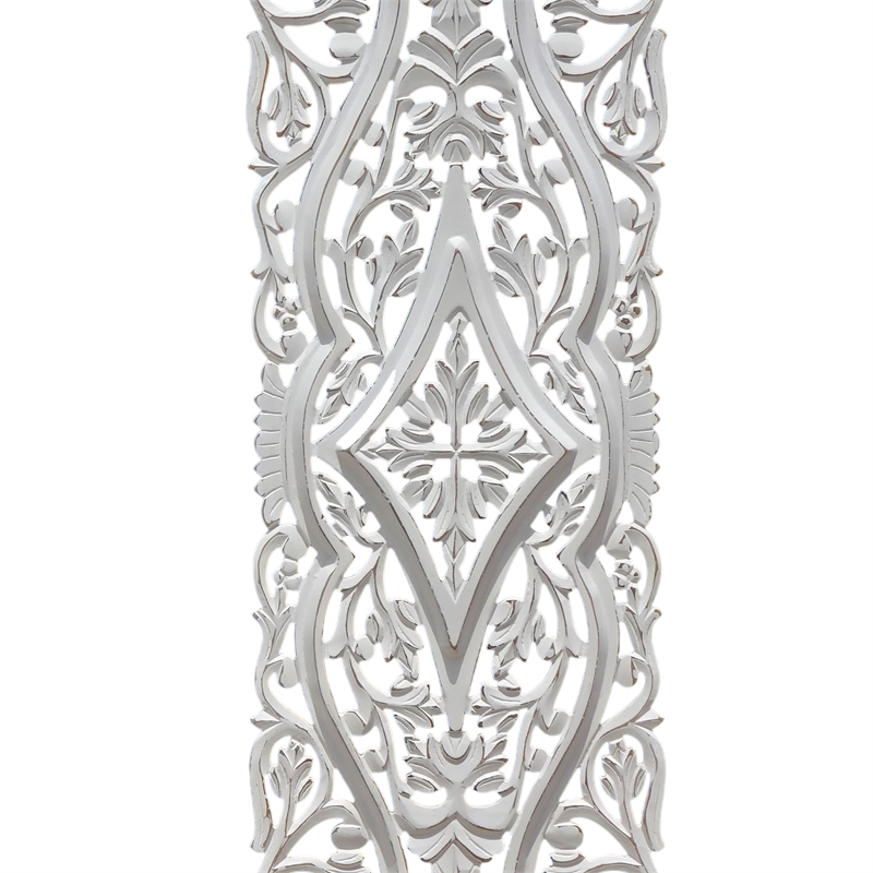 Benjara 16x48 Ozy Carved Wall Art Panel - Distressed White Wood (Set of 2)