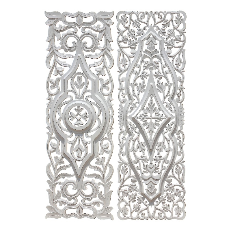 Benjara 16x48 Ozy Carved Wall Art Panel - Distressed White Wood (Set of 2)