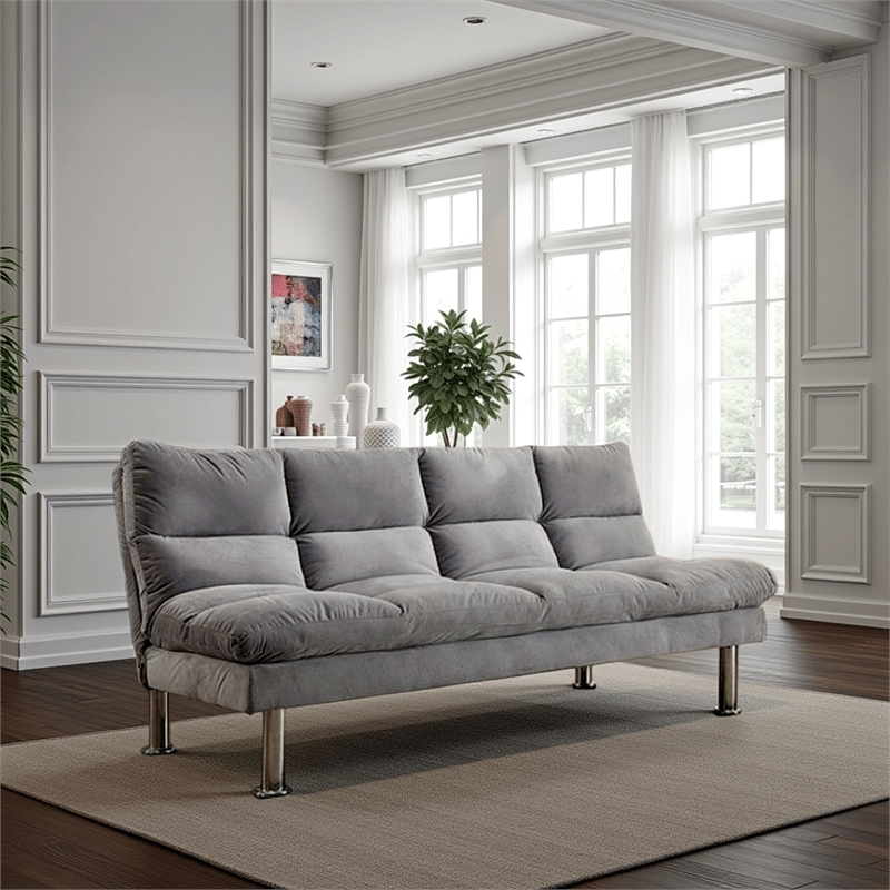 Benjara Saratoga Gray Futon Sofa With Contemporary Style