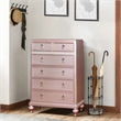 Benjara Five Drawers Contemporary Solid Wood Chest With Mirror Accent- Pink