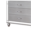 Benjara Five Drawer Solid Wood Chest with Mirror Accent Trim Front- Silver