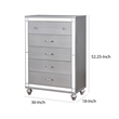 Benjara Five Drawer Solid Wood Chest with Mirror Accent Trim Front- Silver