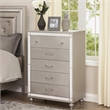 Benjara Five Drawer Solid Wood Chest with Mirror Accent Trim Front- Silver