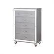 Benjara Five Drawer Solid Wood Chest with Mirror Accent Trim Front- Silver