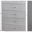 Benjara Five Drawer Solid Wood Chest with Mirror Accent Trim Front- Silver