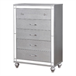 Benjara Five Drawer Solid Wood Chest with Mirror Accent Trim Front- Silver